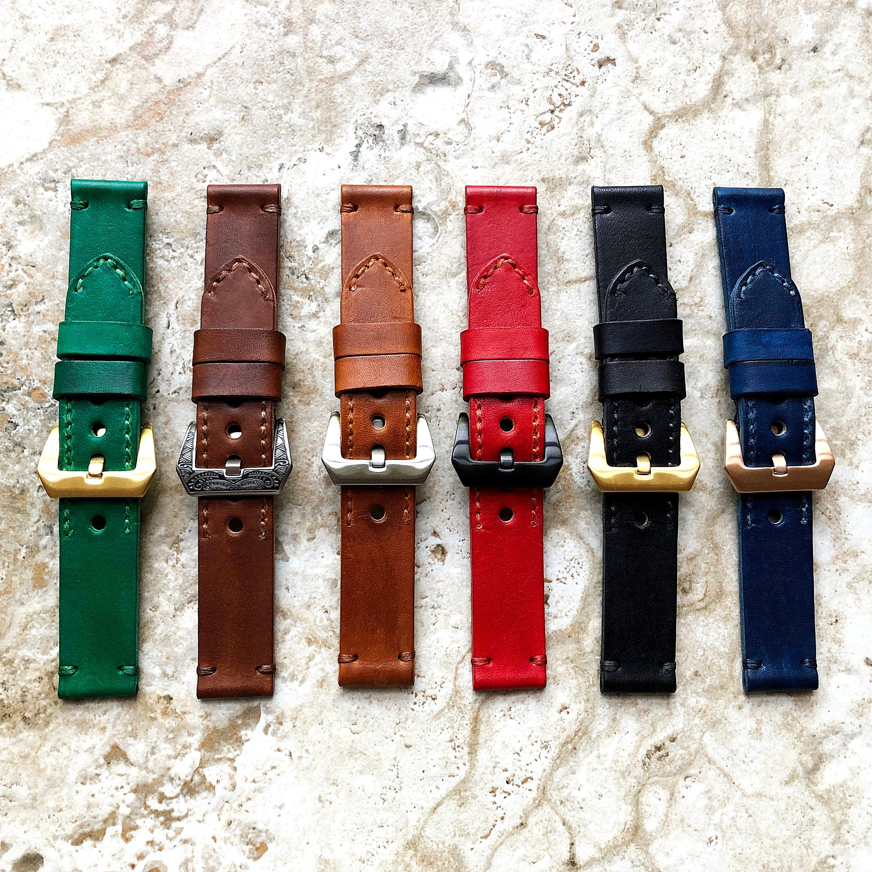 Black Red Green Blue Dark Brown Band 22mm 24mm 25mm Genuine Leather Compatible with Apple Watch Fitbit Versa 2 3 4 Sense 2 Ionic Strap
